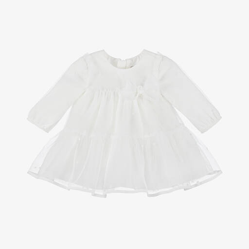 Mayoral Newborn-Кремовое платье из вышитого тюля для малышек | Childrensalon