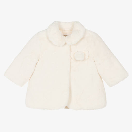 Mayoral-Baby Girls Ivory Faux Fur Coat | Childrensalon