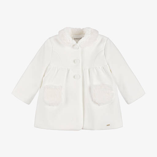 Mayoral Newborn-Baby Girls Ivory Traditional Coat  | Childrensalon