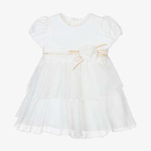 Mayoral-Baby Girls Ivory Velvet Dress | Childrensalon