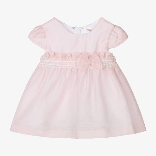 Mayoral-Baby Girls Pale Pink Bow Dress | Childrensalon