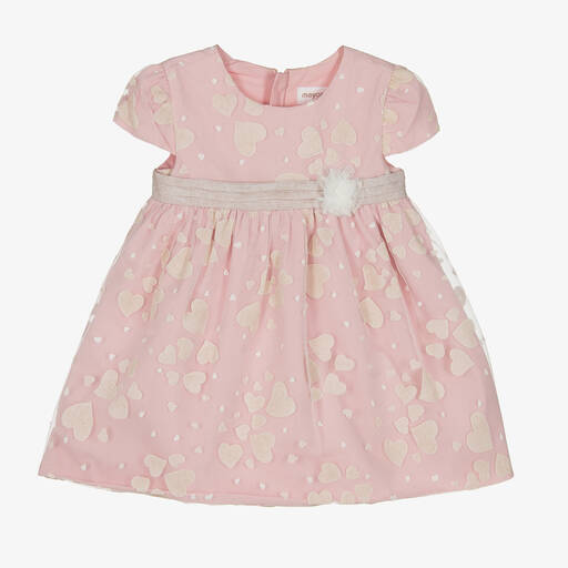Mayoral-Baby Girls Pink & Beige Heart Organza Dress | Childrensalon