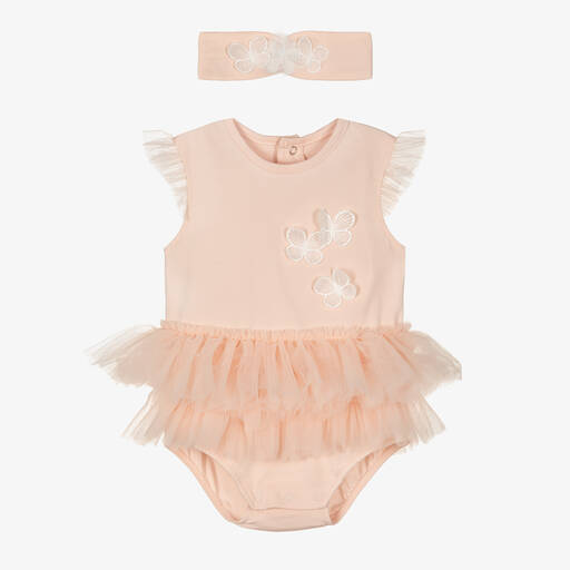 Mayoral-Baby Girls Pink Cotton Babysuit Set | Childrensalon