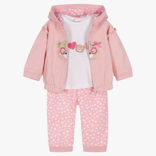 Mayoral-Baby Girls Pink Cotton Bear Tracksuit Set | Childrensalon