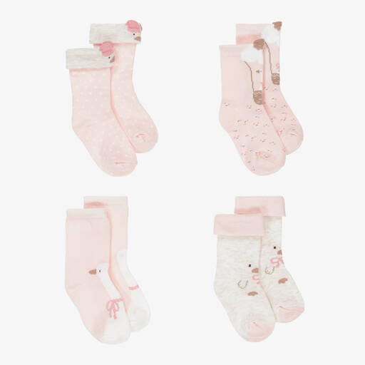 Mayoral Newborn-Baby Girls Pink Cotton Duck Socks (6 Pack) | Childrensalon