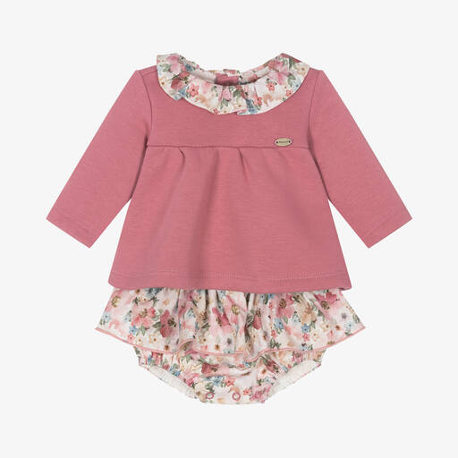 Mayoral Newborn-Baby Girls Pink Cotton Floral Shorts Set | Childrensalon