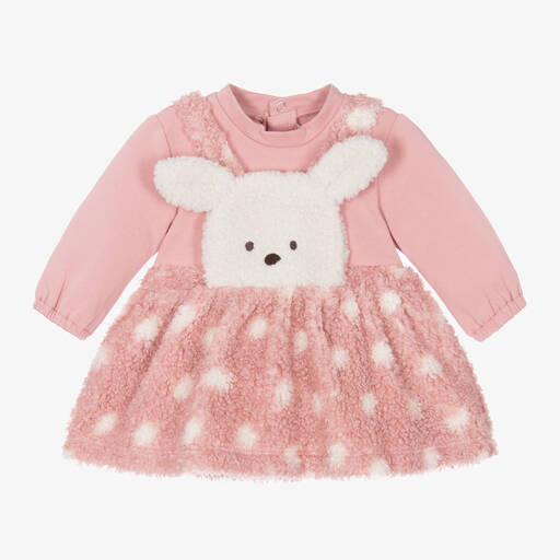 Mayoral Newborn-Baby Girls Pink Faux Shearling Lamb Dress | Childrensalon