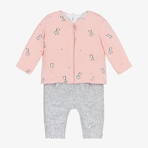 Mayoral-Baby Girls Pink & Grey Cotton Trouser Set | Childrensalon