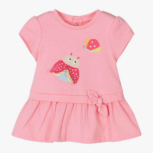Mayoral-Baby Girls Pink Ladybird Cotton Dress | Childrensalon