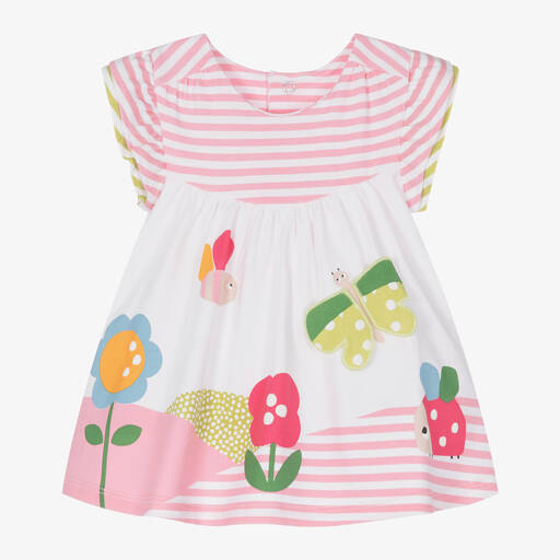 Mayoral-Baby Girls Pink Stripe Cotton Dress | Childrensalon