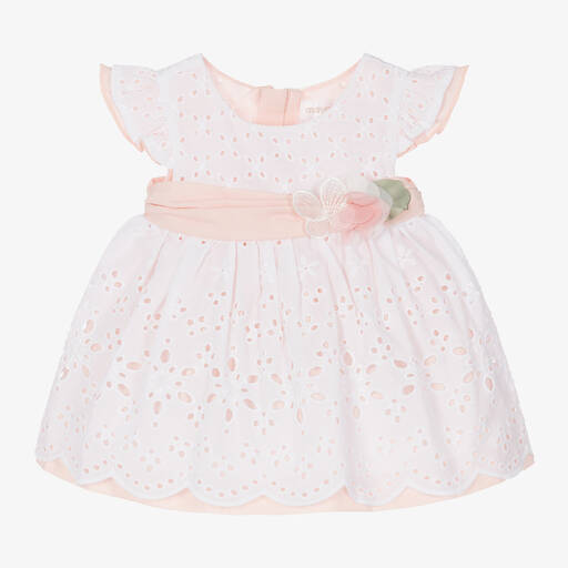 Mayoral-Baby Girls Pink & White Cotton Dress | Childrensalon