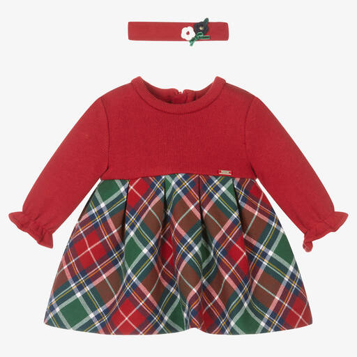 Mayoral-Baby Girls Red Tartan Dress Set | Childrensalon
