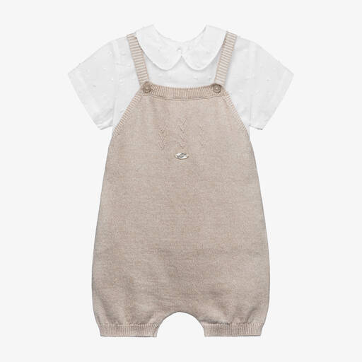 Mayoral Newborn-Beige Knitted Baby Dungaree Set | Childrensalon