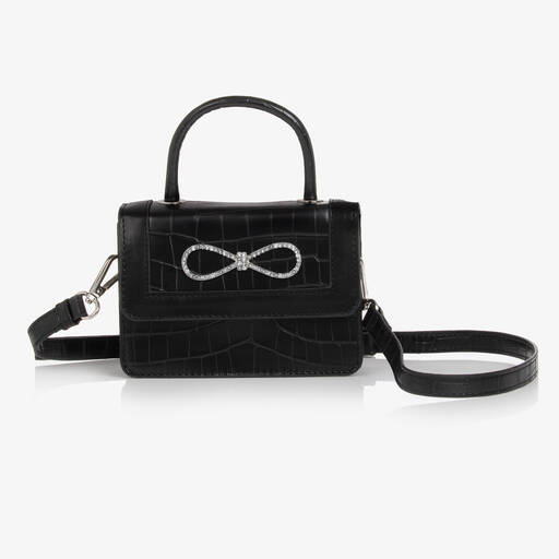 Mayoral-Black Faux Leather & Diamanté Bag (15cm) | Childrensalon
