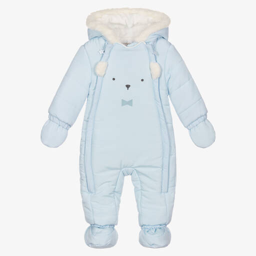 Mayoral Newborn-Blue Baby Bear Snowsuit | Childrensalon