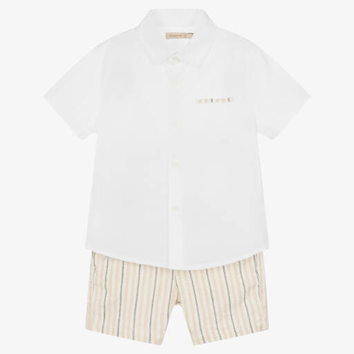 Mayoral-Boys Beige Cotton & Linen Shorts Set  | Childrensalon