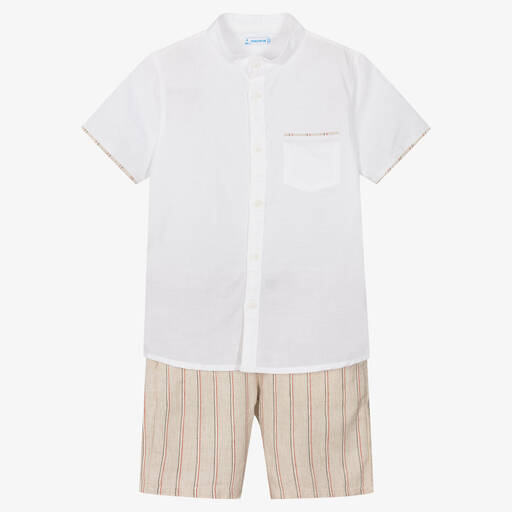 Mayoral-Boys Beige Cotton & Linen Shorts Set | Childrensalon