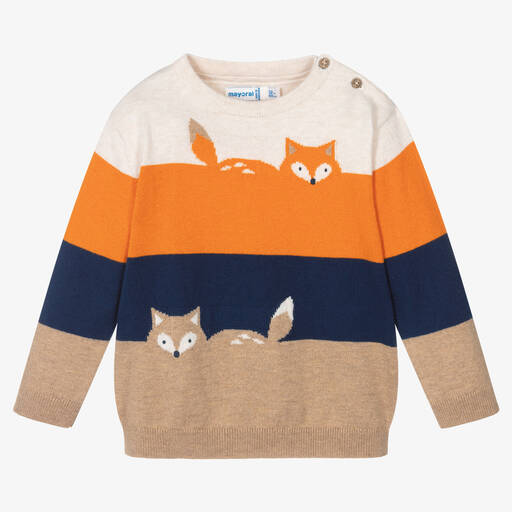 Mayoral-Boys Beige Fox Cotton Knit Sweater | Childrensalon