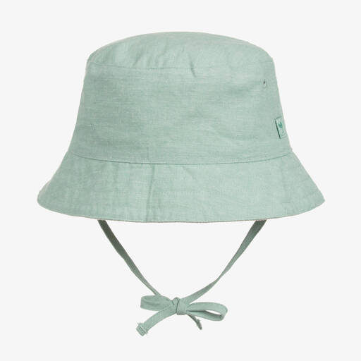 Mayoral-قبعة للشمس بوجهين قطن وكتان لون بيج وأخضر | Childrensalon