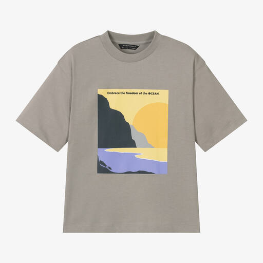 Mayoral Nukutavake-Boys Beige Sunset Cotton T-Shirt | Childrensalon