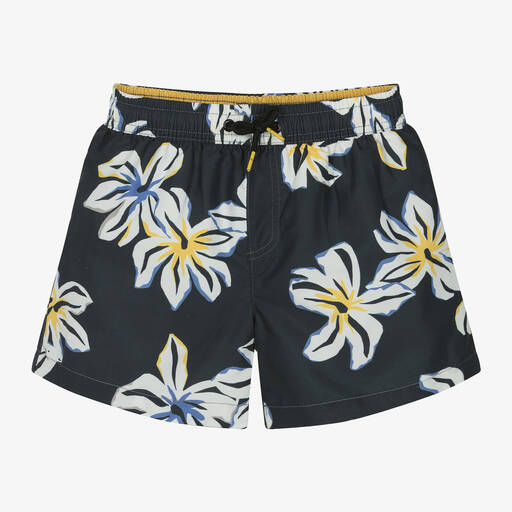 Mayoral Nukutavake-Boys Black Tropical Flowers Swim Shorts | Childrensalon