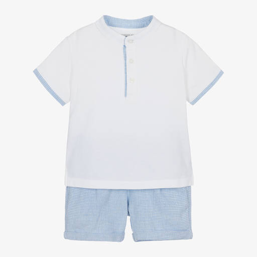 Mayoral-Boys Blue Check Cotton Shorts Set | Childrensalon