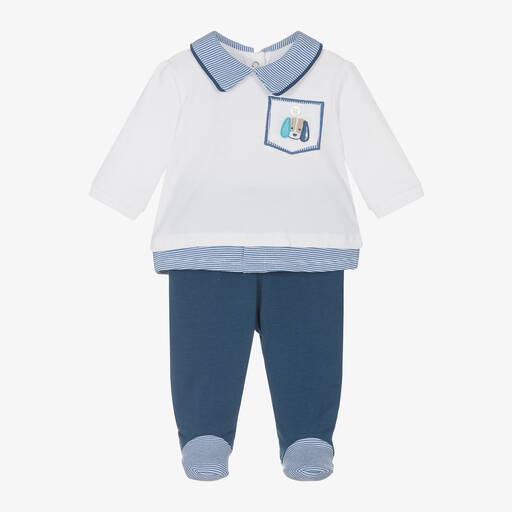 Mayoral-Boys Blue Cotton 2 Piece Babygrow  | Childrensalon