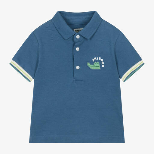 Mayoral-Boys Blue Cotton Crocodile Polo Shirt | Childrensalon