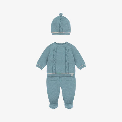 Mayoral Newborn-Boys Blue Cotton Knit Babysuit Set | Childrensalon