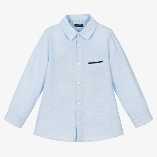 Mayoral-قميص قطن وكتان لون أزرق للأولاد | Childrensalon