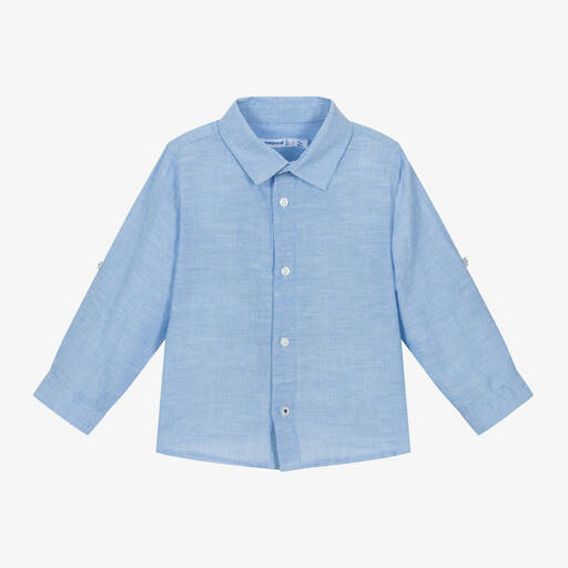 Mayoral-Boys Blue Cotton & Linen Shirt | Childrensalon