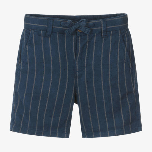Mayoral-Boys Blue Cotton & Linen Striped Shorts | Childrensalon