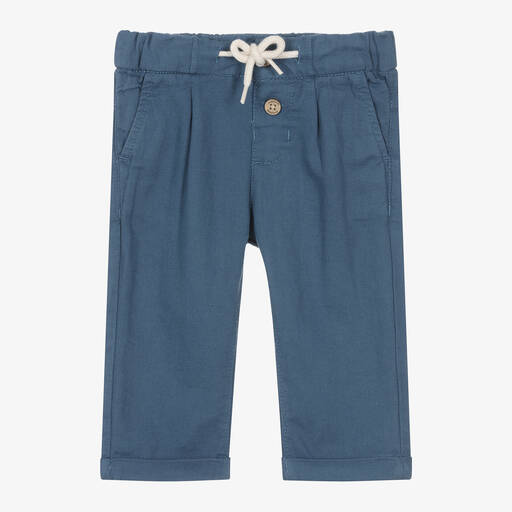 Mayoral-Boys Blue Cotton & Linen Trousers | Childrensalon