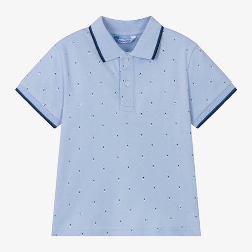 Mayoral-Boys Blue Cotton Piqué Polo Shirt | Childrensalon