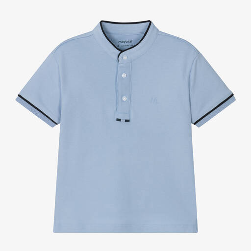 Mayoral-Boys Blue Cotton Piqué Polo Shirt | Childrensalon