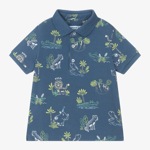 Mayoral-Boys Blue Cotton Safari Polo Shirt | Childrensalon
