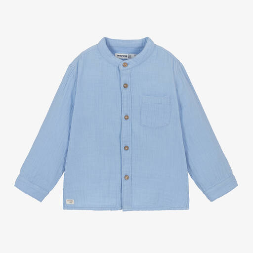 Mayoral-Boys Blue Cotton Shirt | Childrensalon