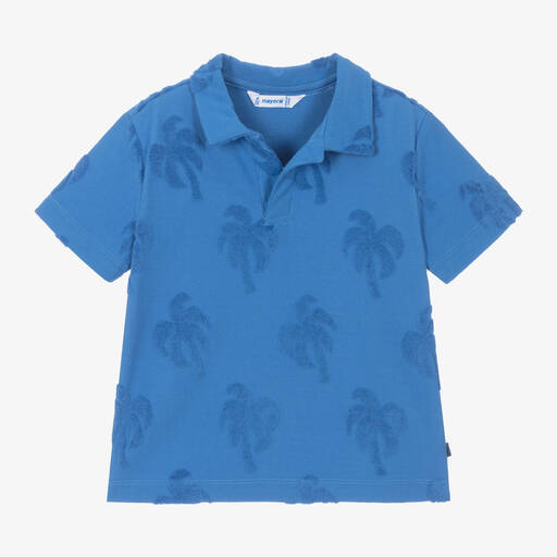 Mayoral-Boys Blue Cotton Towelling Polo Shirt | Childrensalon