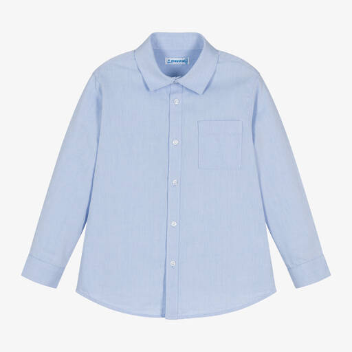 Mayoral-Boys Blue Cotton Twill Shirt | Childrensalon