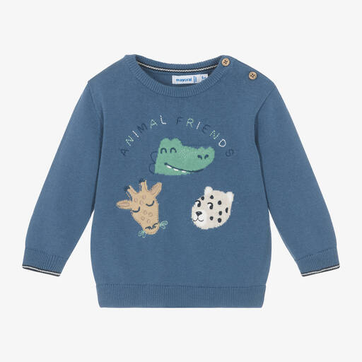 Mayoral-Boys Blue Cotton Wild Animal Sweater | Childrensalon