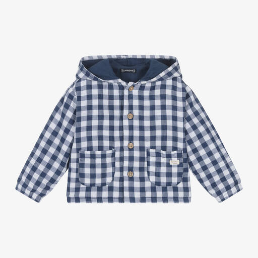 Mayoral-Boys Blue Gingham Check Cotton Jacket | Childrensalon
