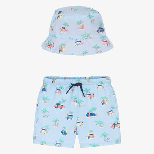 Mayoral-Boys Blue Hat & Swim Shorts Set (UPF40+) | Childrensalon