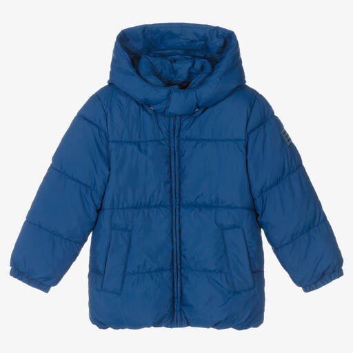 Mayoral-Boys Blue Hooded Puffer Coat | Childrensalon