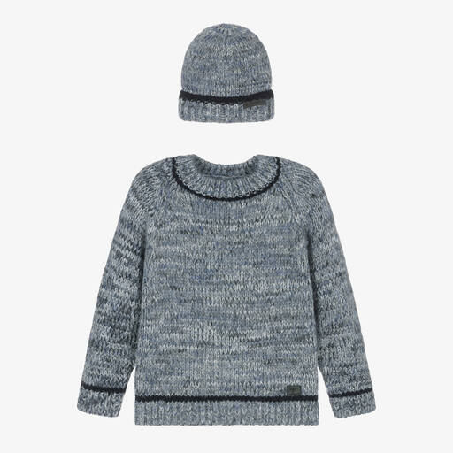 Mayoral-Boys Blue Knitted Sweater & Hat | Childrensalon