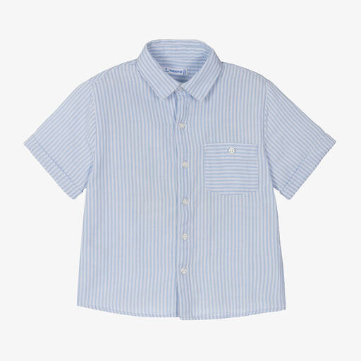 Mayoral-Boys Blue Striped Cotton Shirt | Childrensalon