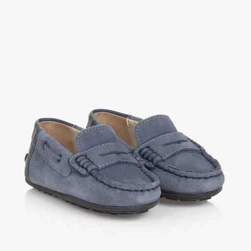 Mayoral-حذاء موكاسين جلد شامواه لون أزرق رمادي | Childrensalon