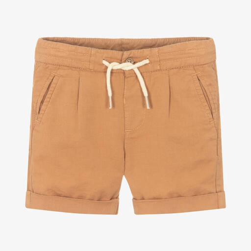 Mayoral-Boys Brown Cotton & Linen Shorts | Childrensalon