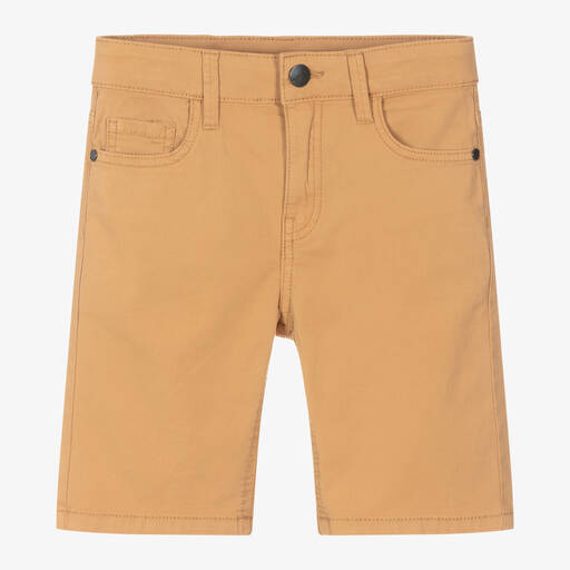 Mayoral-Boys Camel Beige Cotton Twill Shorts | Childrensalon