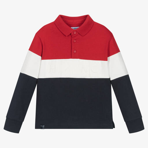 Mayoral-Boys Colourblock Cotton Polo Shirt | Childrensalon