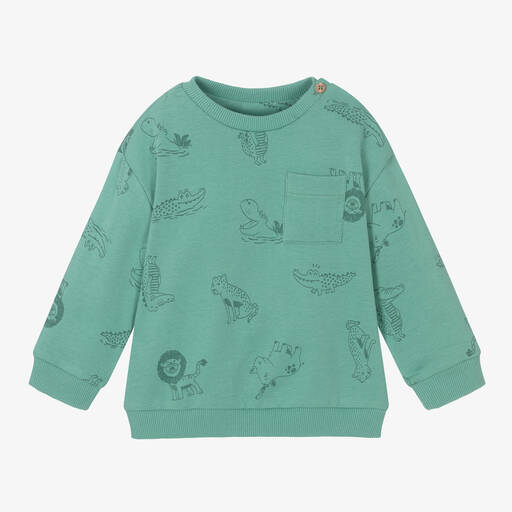 Mayoral-Boys Green Cotton Animal Print Sweatshirt | Childrensalon